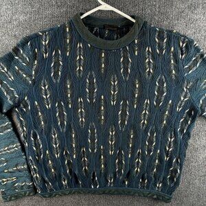 COOGI Australia Sweater Cotton Lyocell Medium Crew Neck Blue Green Abstract Art